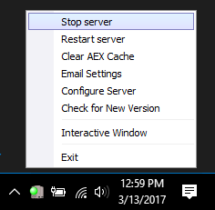 Select "Stop server" to stop the server